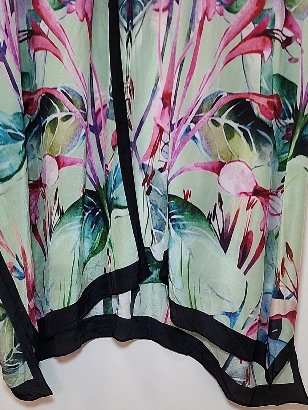 Soft Surroundings Emerald Isle silk topper tropical-themed open-front kimono S/M - Picture 13 of 16